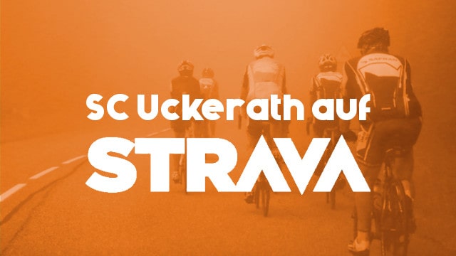 Radfahrer in orangenem Nebel mit Schriftzug "SC Uckerath auf Strava"